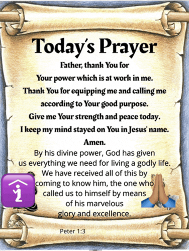 a scroll that says today 's prayer on top of it