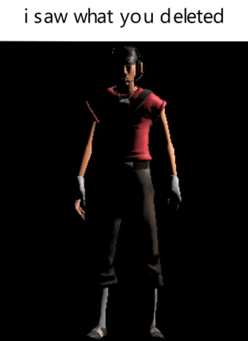 a man wearing headphones and a red shirt is standing in the dark with the words i saw what you deleted above him .