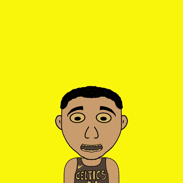 a cartoon of a celtics player with a yellow background