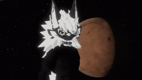 a black and white drawing of a cat pointing at the camera with a planet in the background