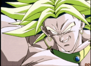 a drawing of a man with green hair and a necklace