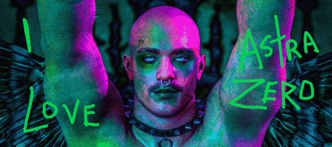 a painting of a man with the words love and astra zero written on his arm