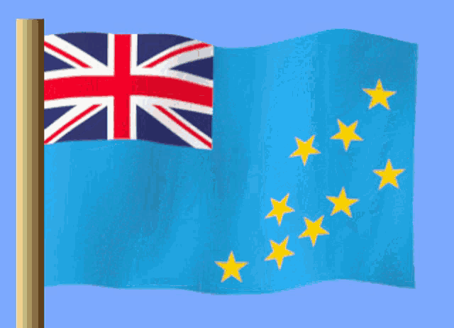 a blue flag with yellow stars and a british flag on it