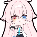 a cartoon girl with pink hair and blue eyes is holding a glove .