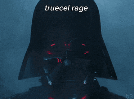 a darth vader helmet with the words truecel rage written on it