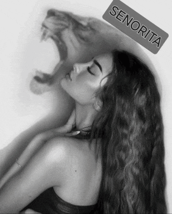 a black and white photo of a woman with the name senorita on the bottom right