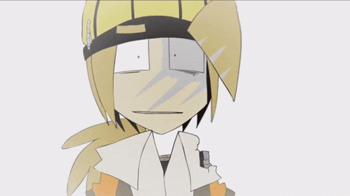 a cartoon character with a yellow hat and a white eye