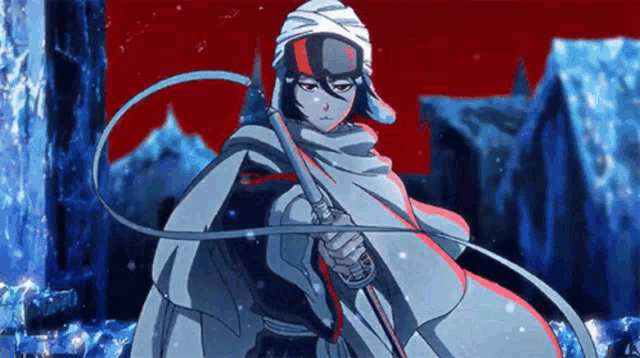 a cartoon character is holding a sword in her hand .