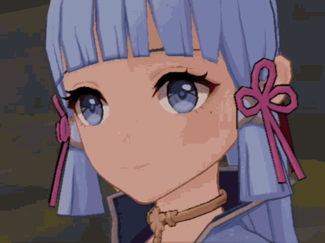 a close up of a girl with blue hair
