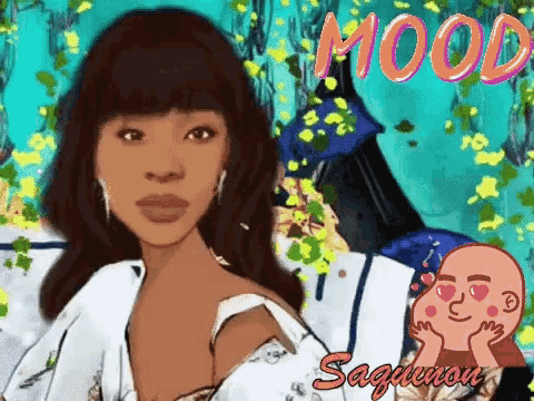 a cartoon drawing of a woman with the word mood written above her