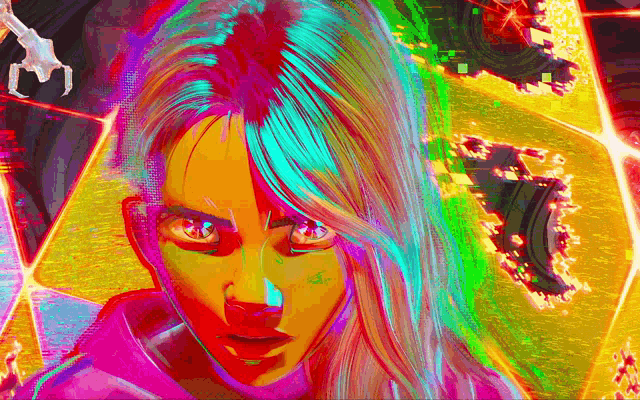 a colorful painting of a woman 's face with a spider on the background