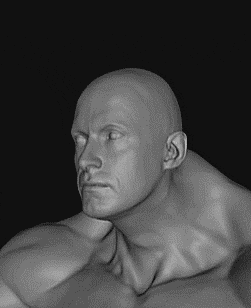 a black and white photo of a statue of a werewolf with its mouth open .