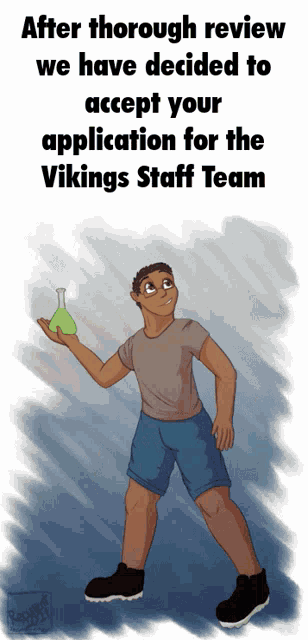 a cartoon of a man holding a beaker with the words after thorough review