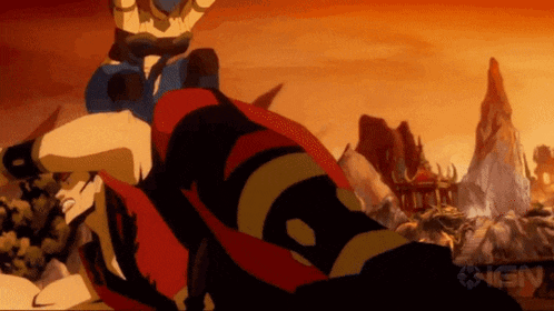 a cartoon of a man laying on another man with the ign logo in the background