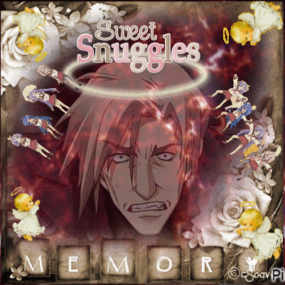 a picture of a man surrounded by angels and the words sweet snuggles memory