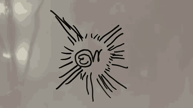 a drawing of a sun with the letter r inside