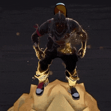 a man in a knight 's armor is jumping in the air in a video game .