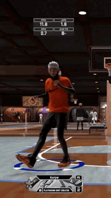 a screenshot of a basketball game with a player named kxrye on the screen