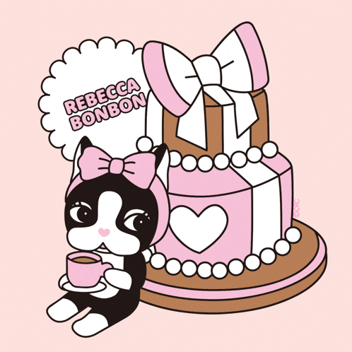 an illustration of a cat with the name rebecca bonbon written on it