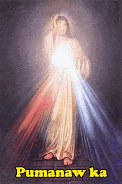 a painting of jesus with the words pumanaw ka underneath him