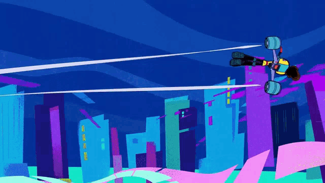 a cartoon drawing of a person flying in the air