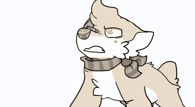 a drawing of a dog wearing a striped scarf
