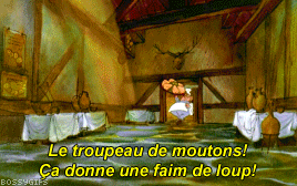 a cartoon scene with the words le troupeau de moutons ca donne une faim de loup