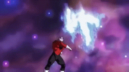 a man in a red shirt and black pants is standing in front of a purple background in a cartoon .