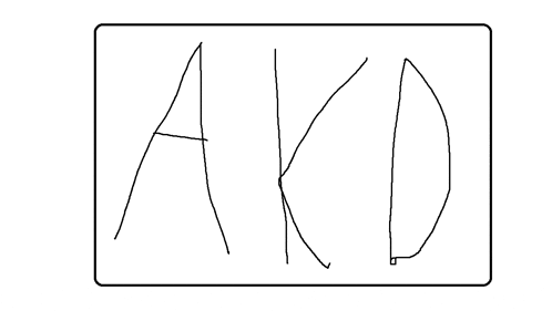 the letters akd are drawn in a rectangle on a white background