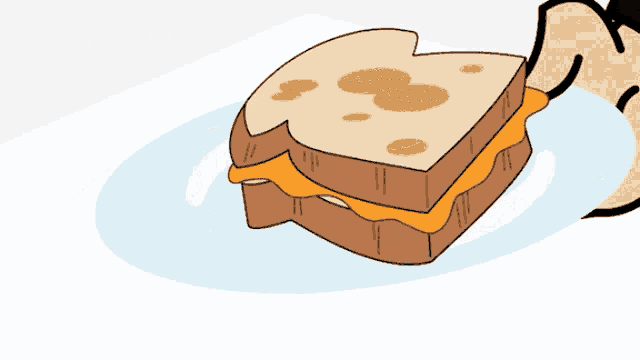 a cartoon drawing of a person eating a sandwich