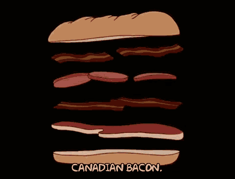 a cartoon drawing of a sandwich with canadian bacon
