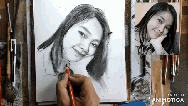 a drawing of a woman is being made by animatica