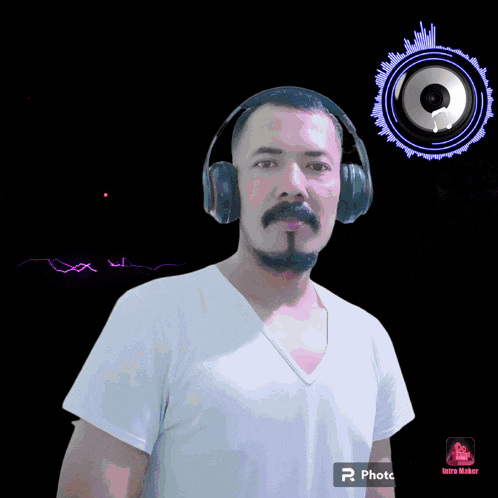 a man wearing headphones with the word bmw on the bottom