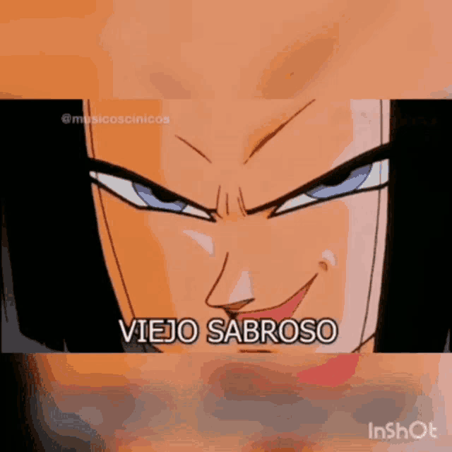 a close up of a person 's face with the words " viejo sabroso " written below it