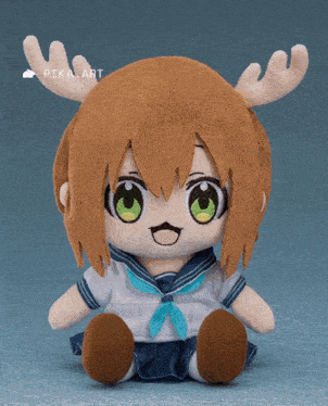 a pika art stuffed animal with antlers and a sailor uniform