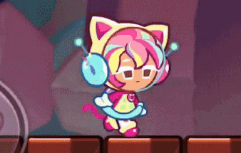 a cartoon character in a cat costume is standing on a purple surface .