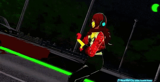 a video game screen shows two characters dancing on a street