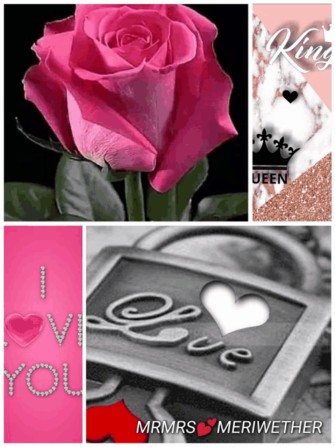 a picture of a pink rose a picture of a lock and a picture of the word love