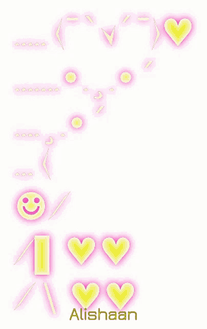 the name alishaan is on a pink background with yellow hearts
