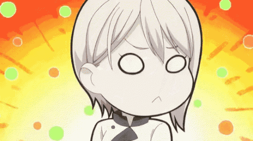 a cartoon girl with white hair is making a funny face .