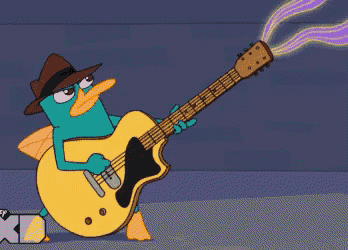 a cartoon of perry the platypus holding a guitar