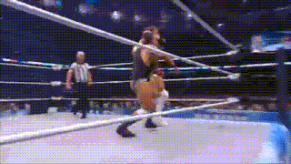 a man in a wrestling ring with a referee watching