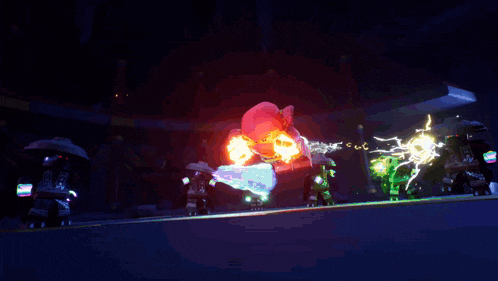 a ninjago character is holding a fireball in his hand