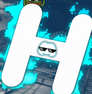 a white letter h with a frog on it