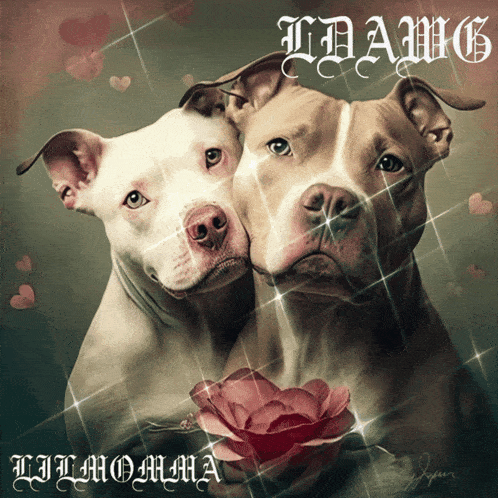 a picture of two dogs with hearts and the word lilamoma on the bottom