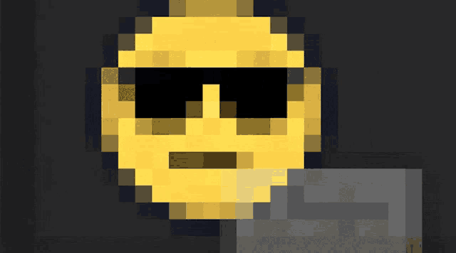 a pixel art of a smiley face with sunglasses