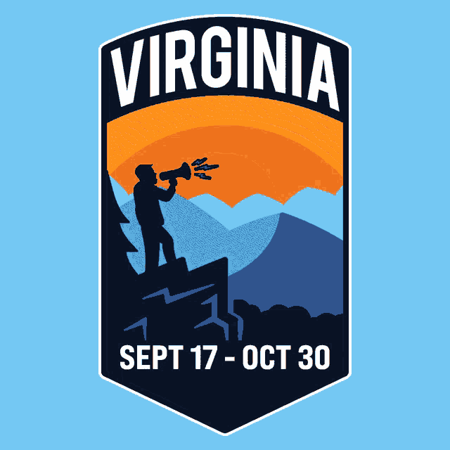 a logo for virginia united early shows a man holding a megaphone