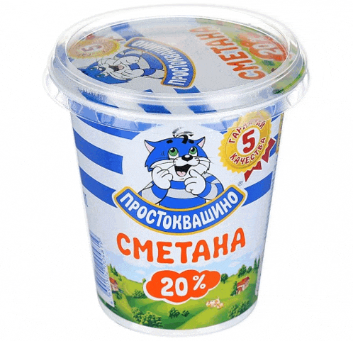 a cup with a cat on it that says сметана 20 % on it