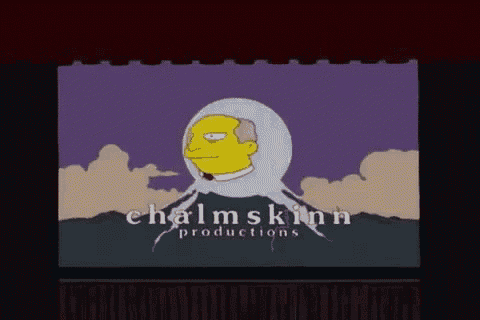 a cartoon of mr. simpson is on a screen with the words chalmskinn productions on it