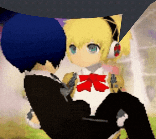 a man is carrying a girl in his arms in a pixelated video game